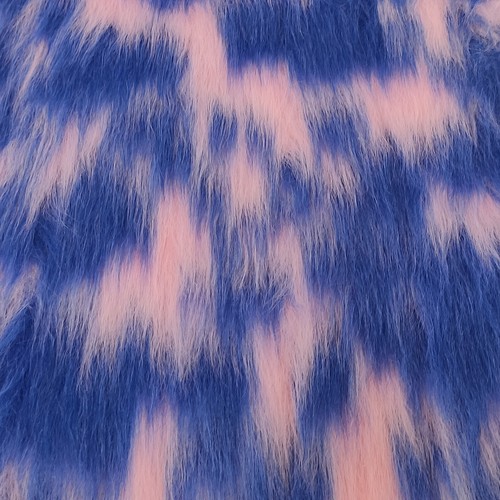 Long Haired Faux Fur Fabric - Cobalt/Blossom - AC 356 / YF56 - Picture 2 of 3