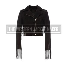 Suede Fringe Jacket For Women, Womens Biker Jacket In Black, Get Free Shipping