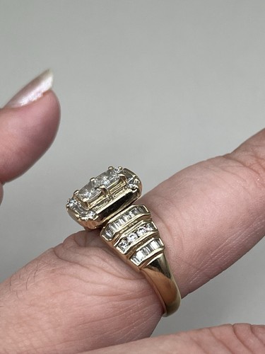 14k Yellow Gold Cluster Ring Unique Princess Cut Diamond Sz 8.5 Vintage - Picture 2 of 11