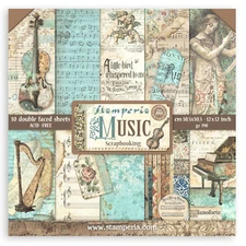Stamperia Music 12" x 12"  Double Sided Paper Pad Vintage Scrapbook Paper