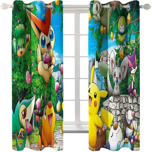Kids Pokemon Pikachu Thick Thermal Blackout Curtains Eyelet Ring Top Drapes Gift - Picture 44 of 88