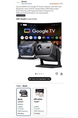 Google TV Smart Projector with WiFi and Bluetooth, Voice Control