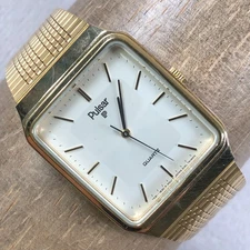 Pulsar Men V481-5850 Tank Gold Tone Rectangular Quartz 28mm Watch 7 1/4"