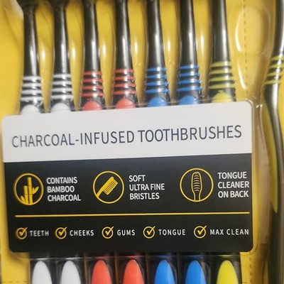 Seven Brands Group Charcoal-Infused Toothbrushes Soft Bristles 8 Pack
