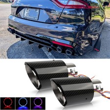 For Kia Stinger 2.5" in 3.5" Out Muffler Exhaust Tips Carbon Fiber w/ LED Lights