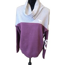 Victoria  s Secret PINK Cowl Neck Sweatshirt Medium Gray Burgundy Logo