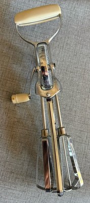 Vintage Cream Handle Stainless Steel Crank Egg Beater Hand Mixer