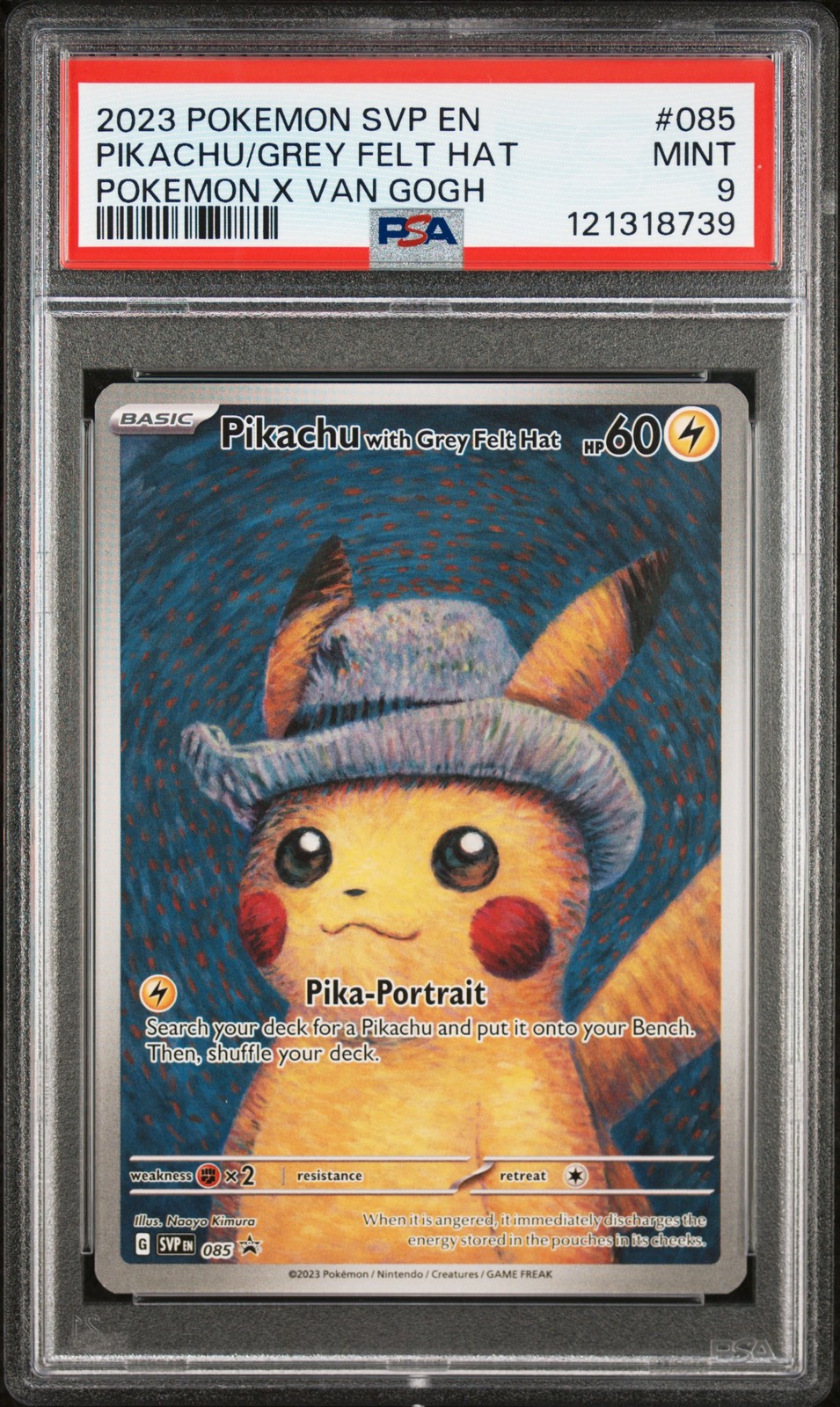 2023 POKEMON SVP EN-SV BLACK STAR PROMO #085 PIKACHU WITH GREY FELT HAT PSA 9