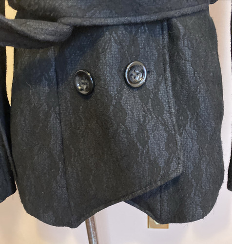 Bebe Penny Lane Black Brocade Tapestry Belted Coat Faux Fur Whimsy Goth Jacket M - Picture 10 of 14