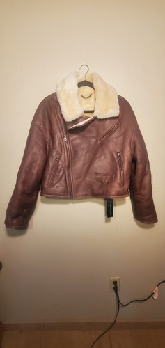 BANANA REPUBLIC Montone Shearling Moto Jacket  XL X-Large Brown Coat #506016 NEW