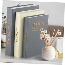Elegant Decorative Books with Storage - Gold Letters - Set of 3 Linen Boxes to 