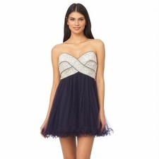 Blondie Nites Stacy Sklar Dress 5 Purple Formal Glam Strapless Beaded Tulle Prom