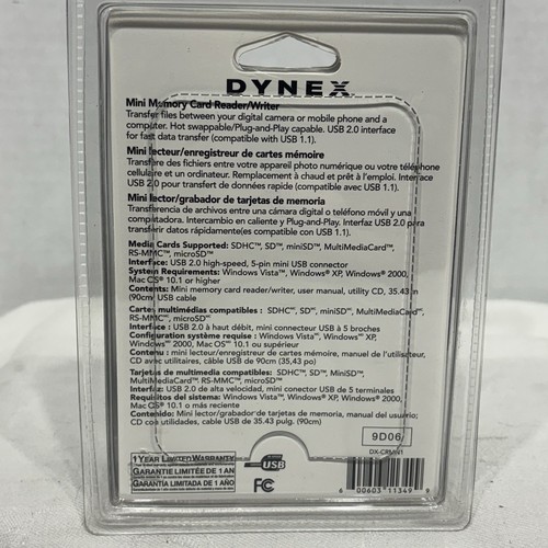 New Dynex Mini SD Memory Card Reader Writer DX-CRMN1 High Speed USB for Laptp/PC - Picture 2 of 2