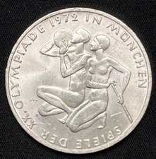 1972 D Germany Munich Summer Olympics XX ATHLETES Silver 10 Mark Coin KM # 132