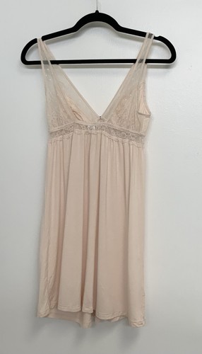Eberjey sz S CReam Pink Sheer Lace Detail Modal Babydoll Nightgown Dress - Picture 7 of 8