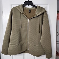 DKNY Hooded Jacket Womens M Green Ribbed Soft Ottoman Tech Pockets NWOT 