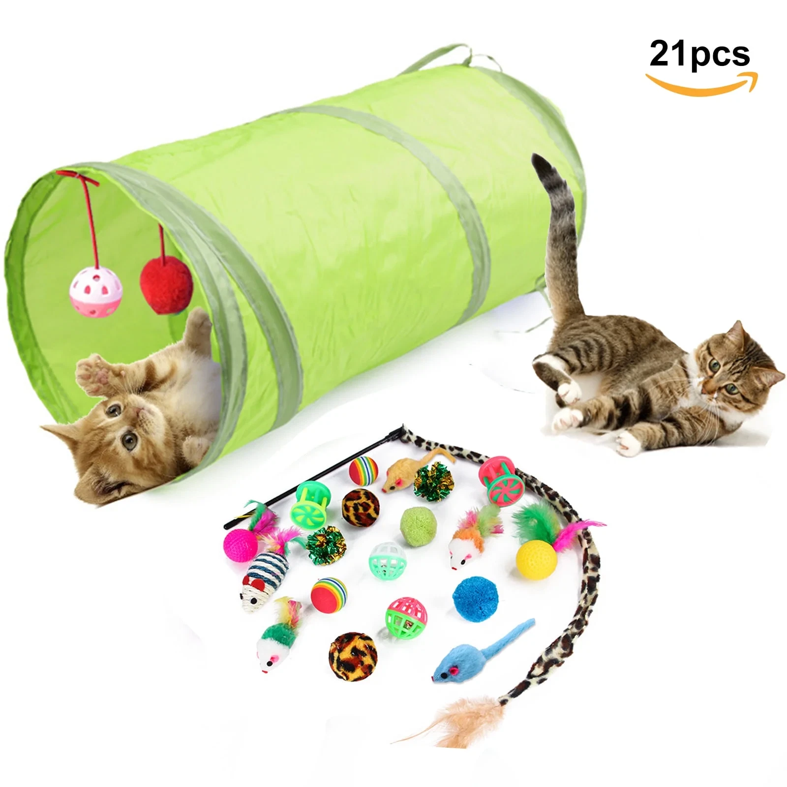 Interactive 21-Piece Cat Toy Set with Tunnels, Mice, and Crinkle Balls