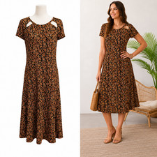 Michael Kors Size L Paisley Boho Midi Dress Cutout A-Line Whimsy Festival Chic