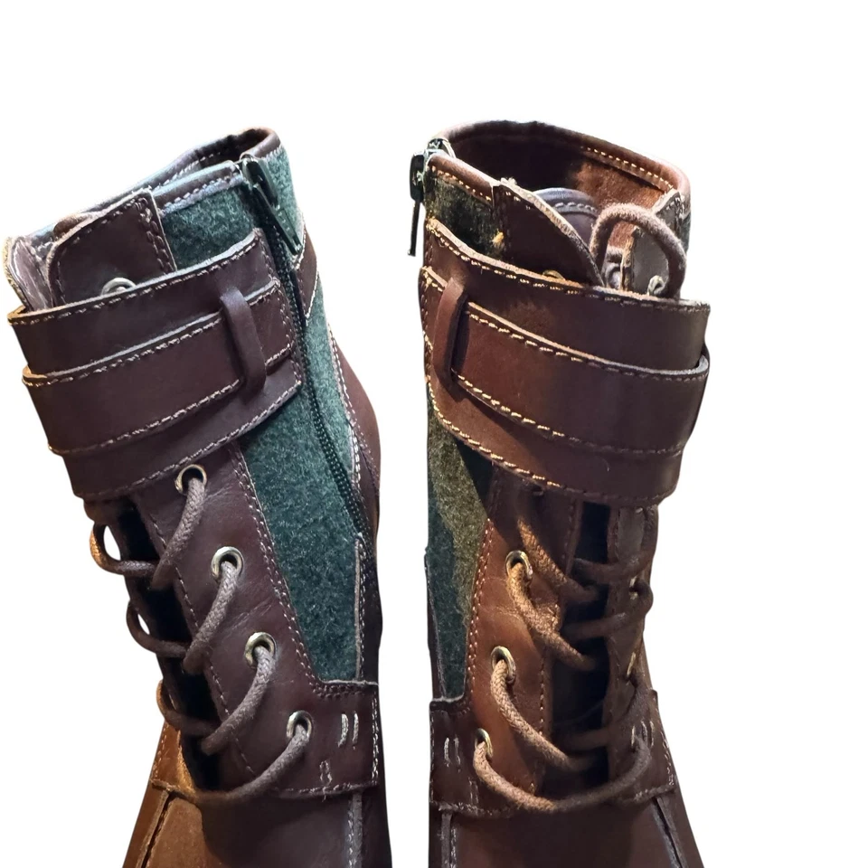 Antonio Melani Boots Womens Size 6.5M Leather Fabric Lace Up Heeled Zip Buckle - Image 3 of 4