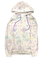 Womens Jrs White Zip Front Care Bears Rainbow Hoodie Sweatshirt XS