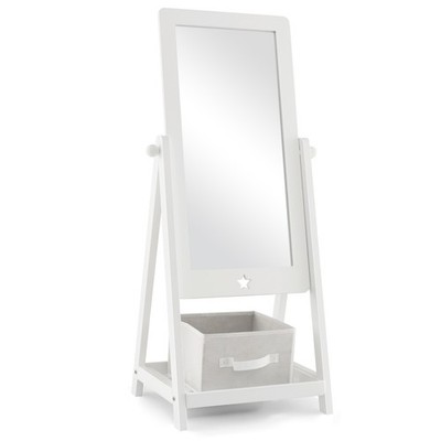 Kids Freestanding Full Length Dressing Floor Mirror w/ Shelf Storage Bin White