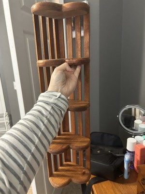 Wood Freestanding Corner Shelf 4-Tier Brown Medium Wood Tone Open Face