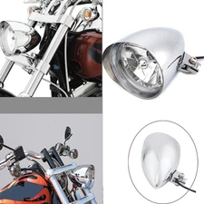 Chrome 5.9" And 4.7" Round Visor Tri-Bar Bullet Headlight Fits For Harley Dyna