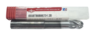 PCT 1/2'' Carbide Ball End Mill 5 Flute Necked Silver-Exx Coated