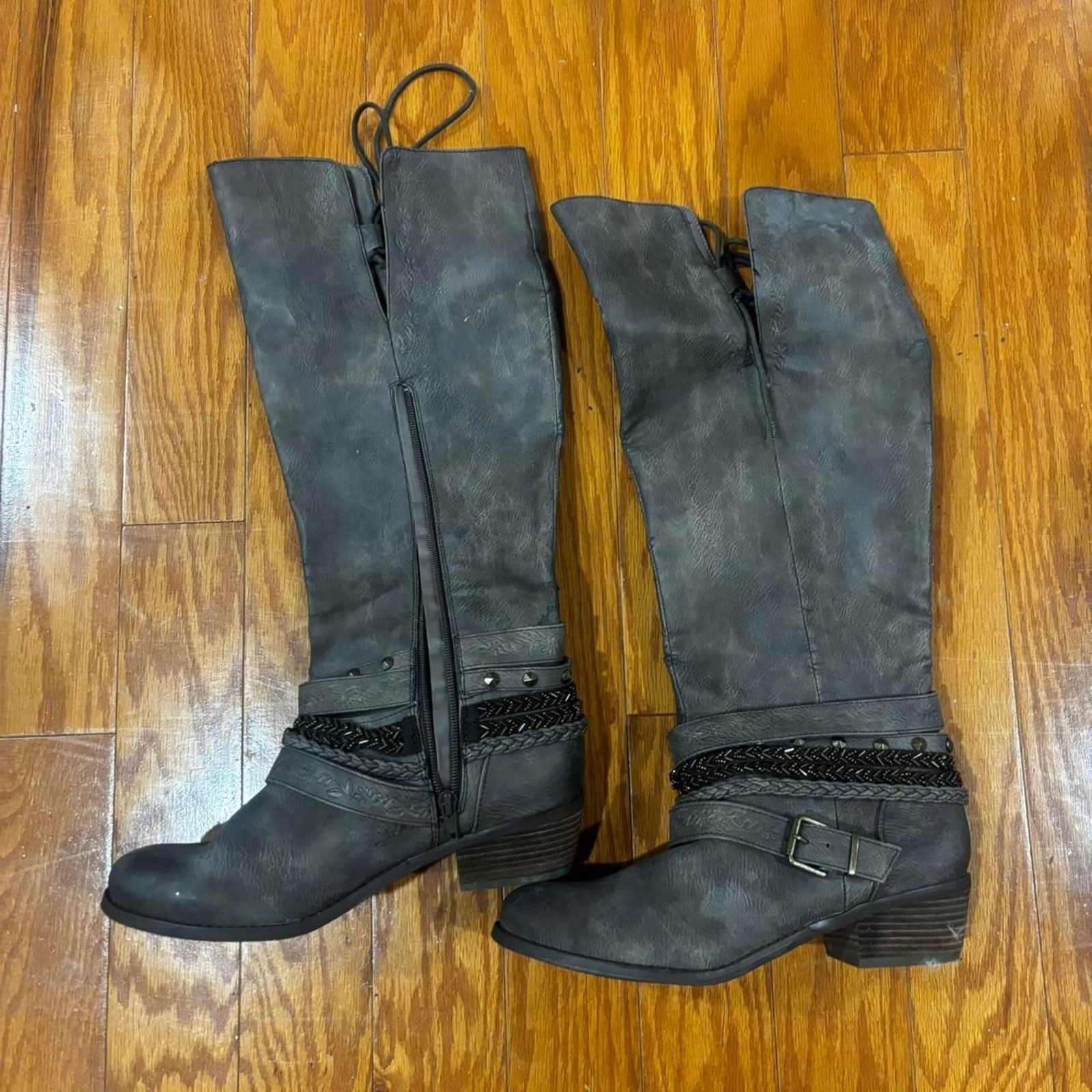 NOT RATED Boho Tall Festival Sz 8 Heeled Knee High Women's Grey and Brown Boots