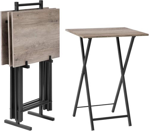 Folding TV Tray Tables, Set of 4 TV Trays with Storage Rack, Industrial Side Tab - Picture 12 of 12