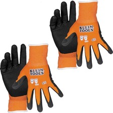 Klein Tools 60579 Work Gloves, Knit Dipped Cut Resistant Small, Orange/Black
