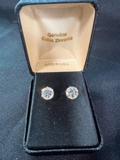 Vintage Genuine Cubic Zirconia Stud Earrings Made in USA Classic Solitaire NOS