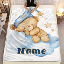 Soft and lightweight personalized teddy bear flannel blanket with bear pattern