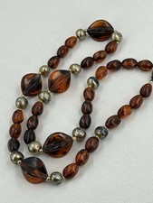 Vintage Faux Amber Neckalce Gold Splotched Strand Bead 30 Inch