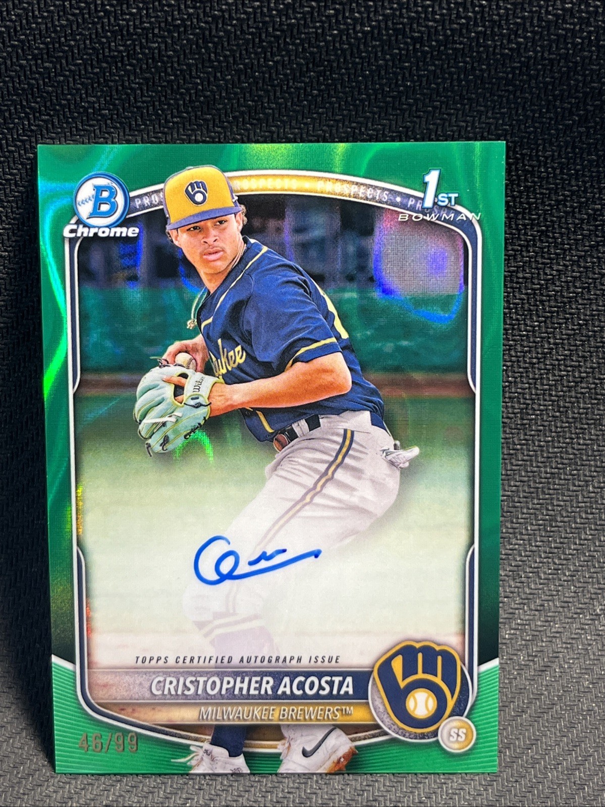 2025 Bowman Chrome Cristopher Acosta 1st Green Lava Refractor Auto 48/99 BREWERS