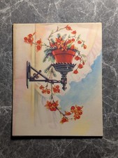 Christmas Card Vintage Grand Staircase Clock Red Velvet Flocked Poinsettia 1940s