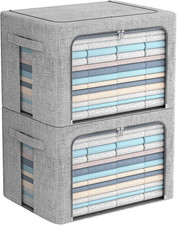 2 Pack Clear Window Storage Bins - Large Stackable Linen Fabric Storage for Clot