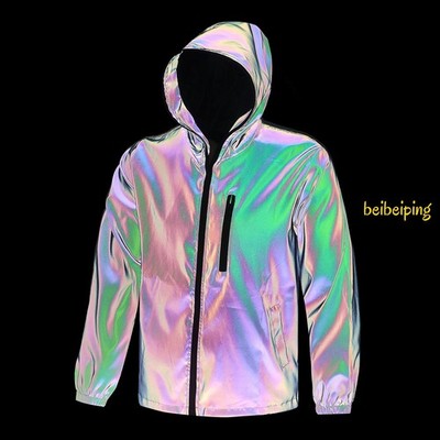Night Colorful Reflective Jackets Fashion Trend Loose Fit Hooded Windproof Jacke