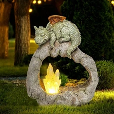 VEEKI Solar Dragon Garden Statues Outdoor, Resin Dragon Statue Solar Figurine...