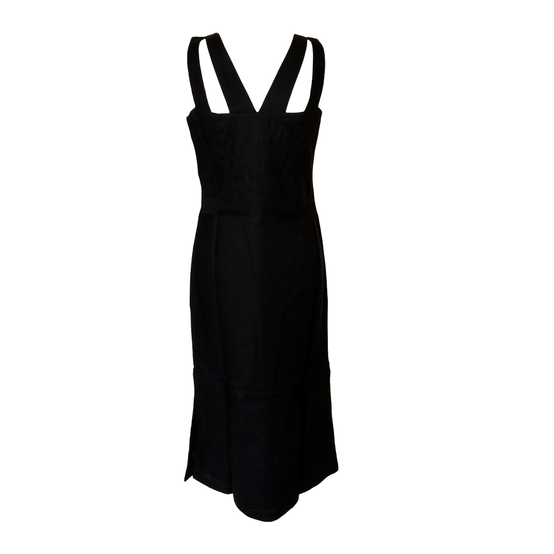 Chadwicks VTG 90s Black Linen Tank Midi Dress Sz 4 Petite Strap Back Lined  Slip | eBay