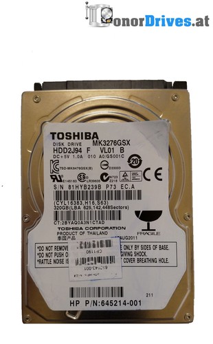 Toshiba -MK3276GSX-HDD2J94-320GB - SATA - PCB G002825A*