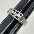 Vintage Estate Sterling Silver Pink & Clear Rhinestone Ring Size 6.5