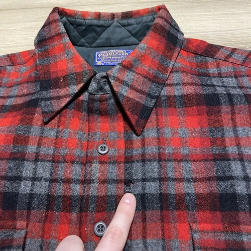 Pendleton 100% Pure Virgin Wool Vintage Flap Pocket Red Heavy Flannel Size Large - Picture 4 of 7
