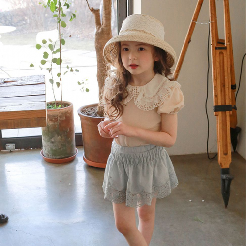 T-shirt bambina estiva nuova maglia orlo loto cotone top bambina - Foto 2 di 12