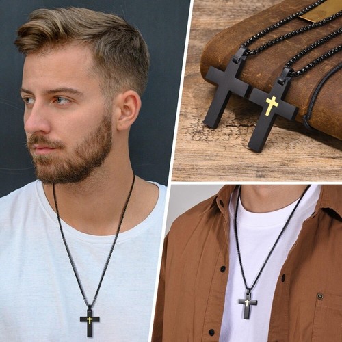 Herren Edelstahl Schraubenschlüssel Rosenkranz Doppelkreuz Anhänger USA Flagge Kreuz Halskette - Bild 2 von 34
