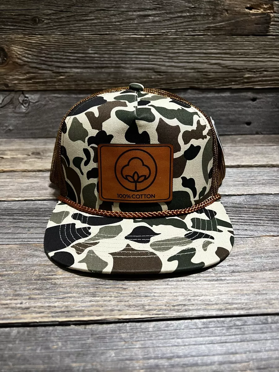 100% Cotton Retro Duck Camo/Rope Mesh Leather Patch Snapback Hat