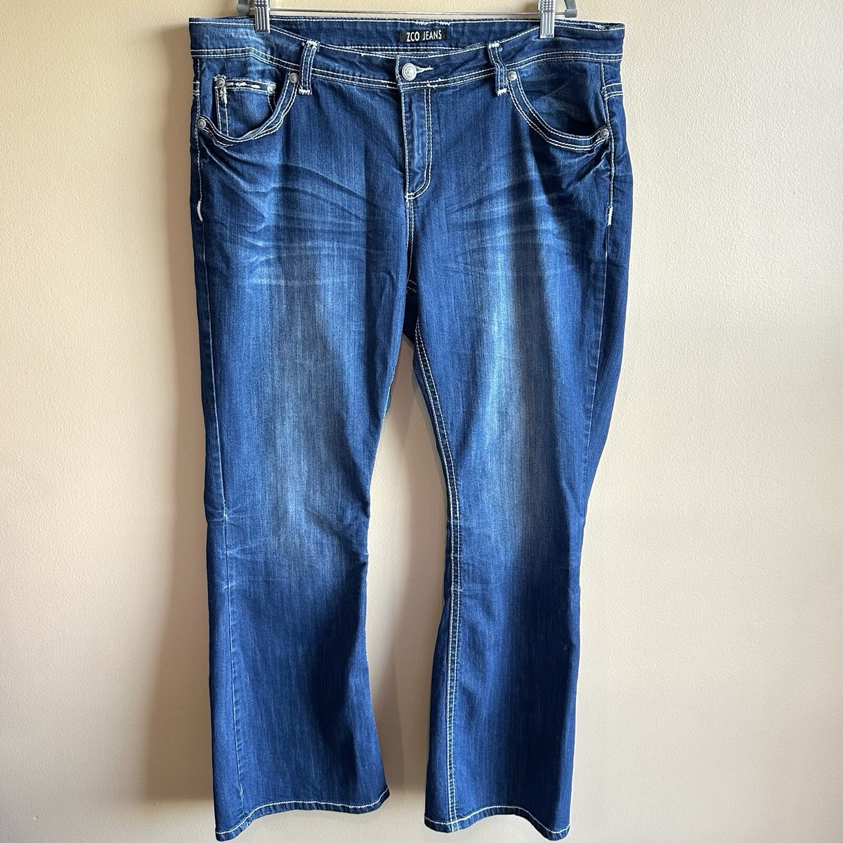 ZCO Womens Jeans Low Rise Bootcut Embellished Studded