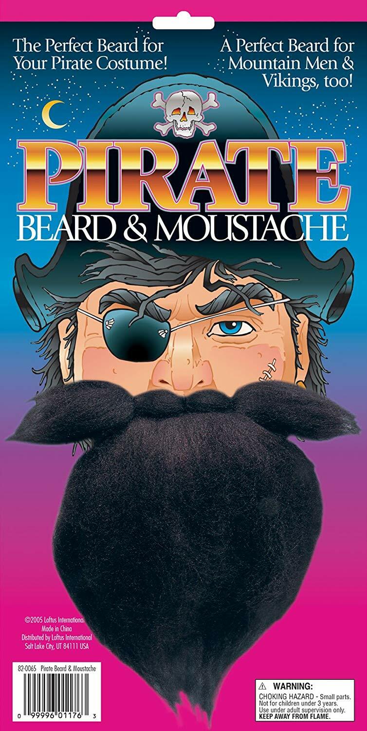 BLACK PIRATE BEARD + MOUSTACHE VIKING FANCY DRESS PARTY JOKE BOYS TOY GIFT