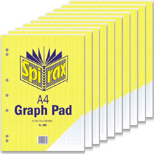 10x Spirax Graph Pad Book 802 A4 2mm Grid 25 Sheets Bulk Pack