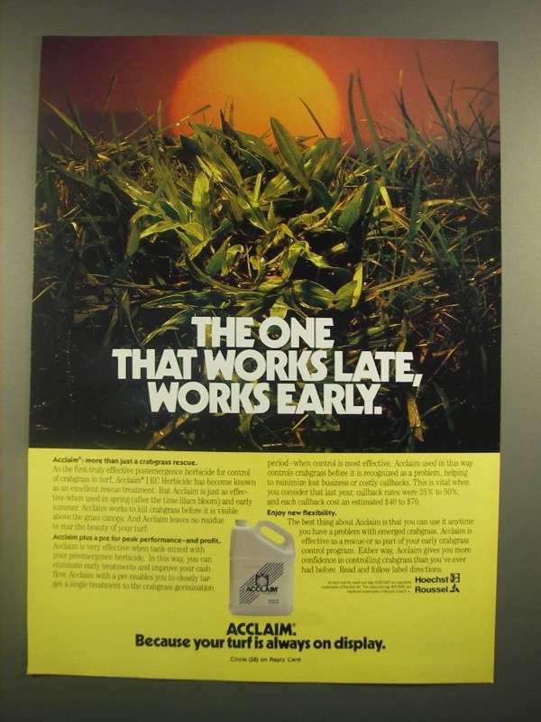 1988 Hoechst Roussel Acclaim 1EC Herbicide Ad - Works Early | eBay